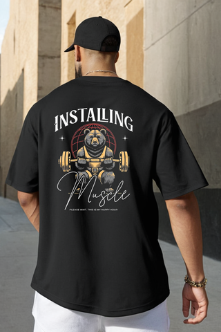 Muscle Graphic Printed Black Oversized T-shirt