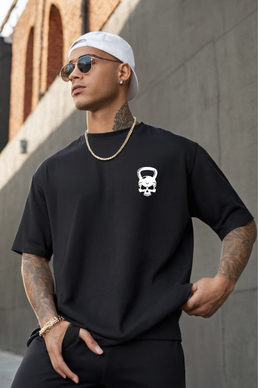Muscle Graphic Printed Black Oversized T-shirt