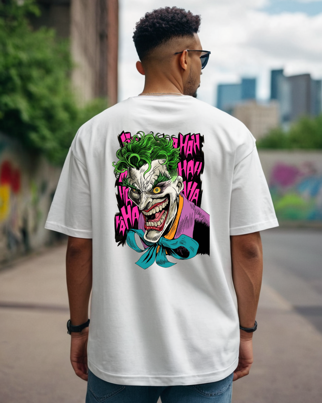 Joker Graphic Printed White Oversized T-shirt