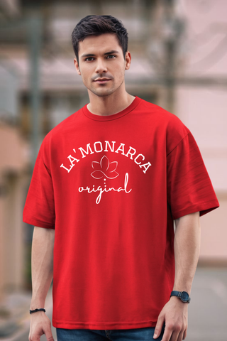 La Monarca Logo Graphic Printed Red Oversized T-shirt