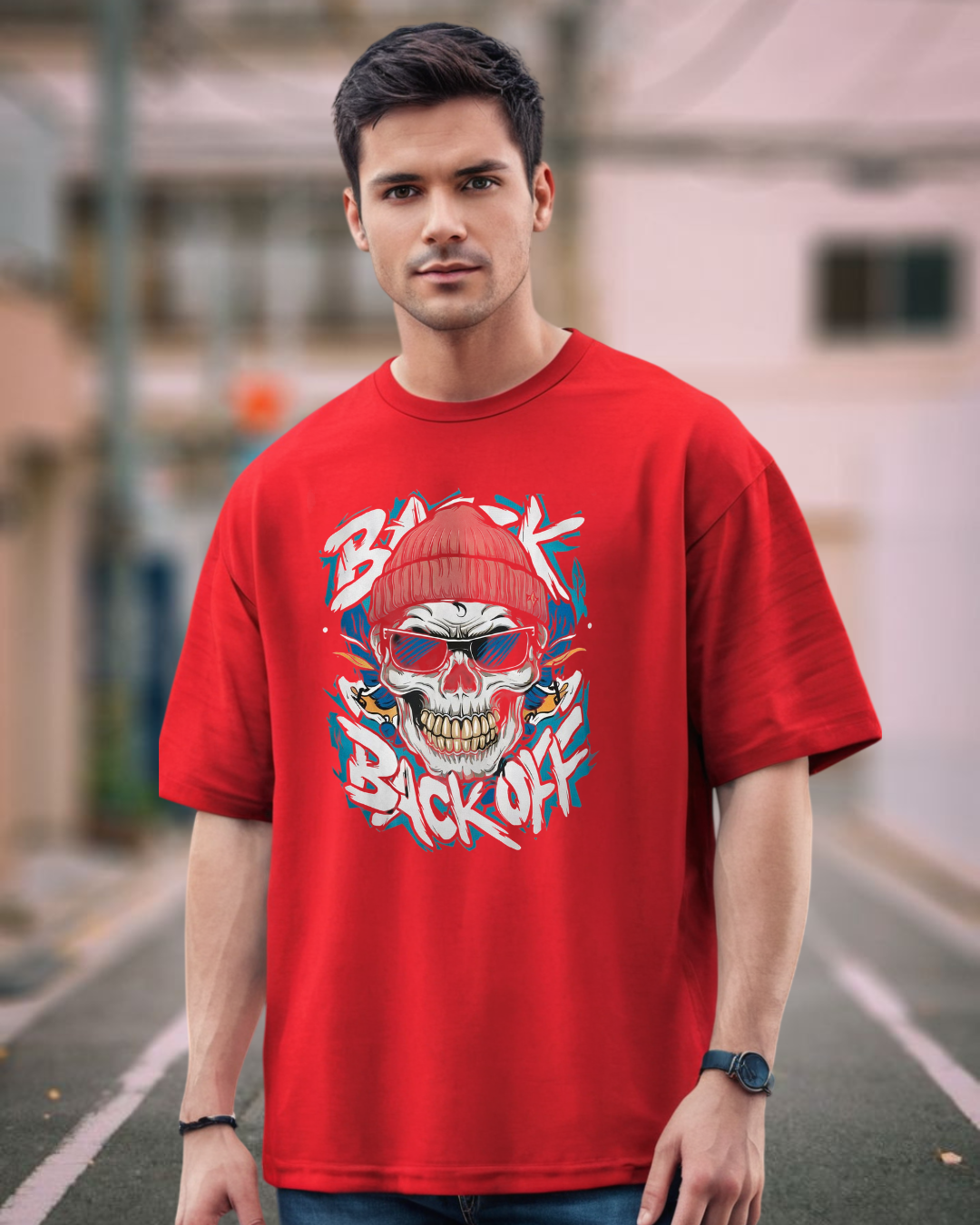 Backoff Graphic Printed Red Oversized T-shirt