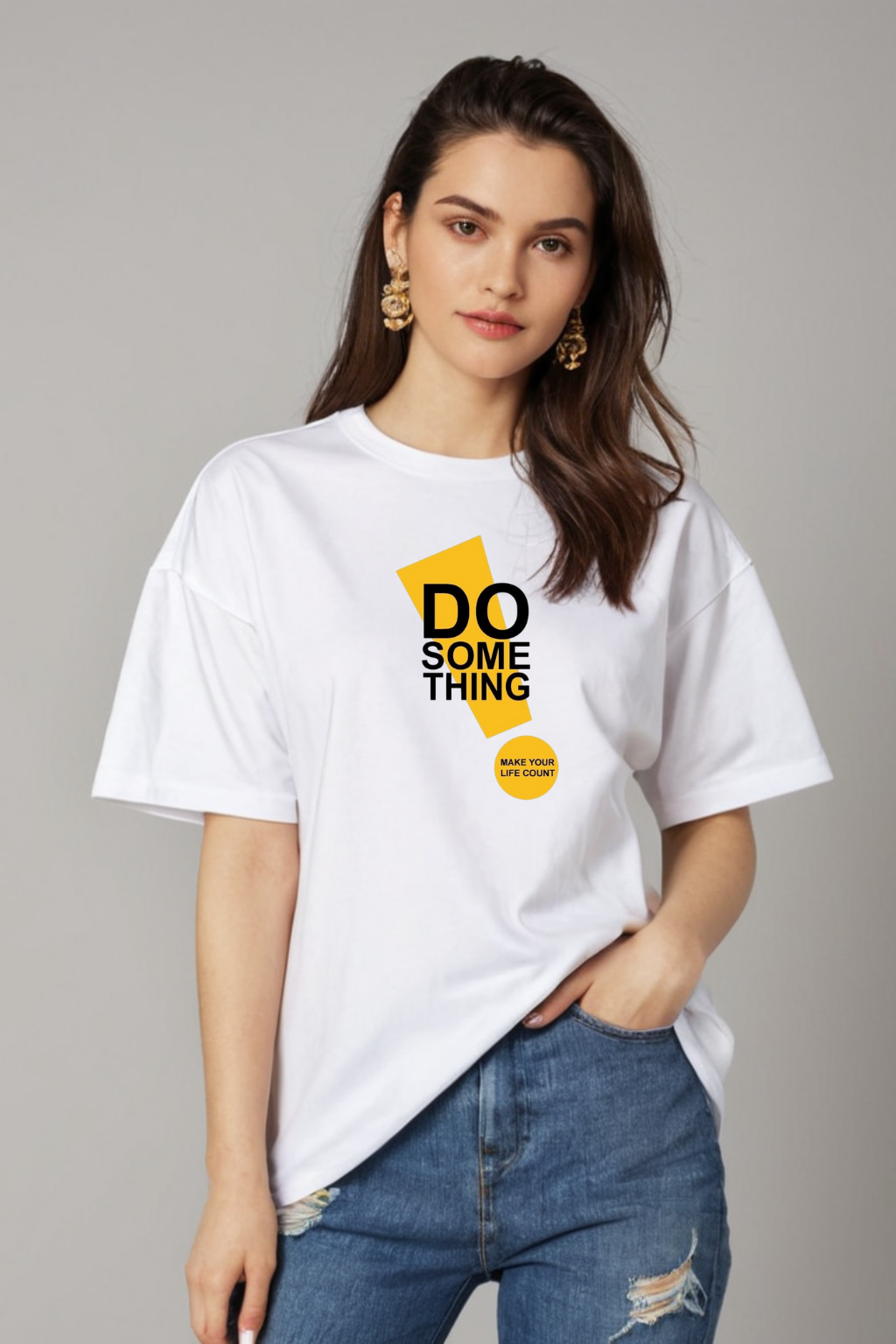 Do Some Thing Graphic Printed White Oversized T-shirt