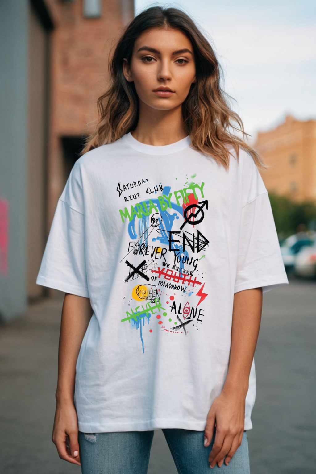 Colors Graphic Printed Black Oversized T-shirt