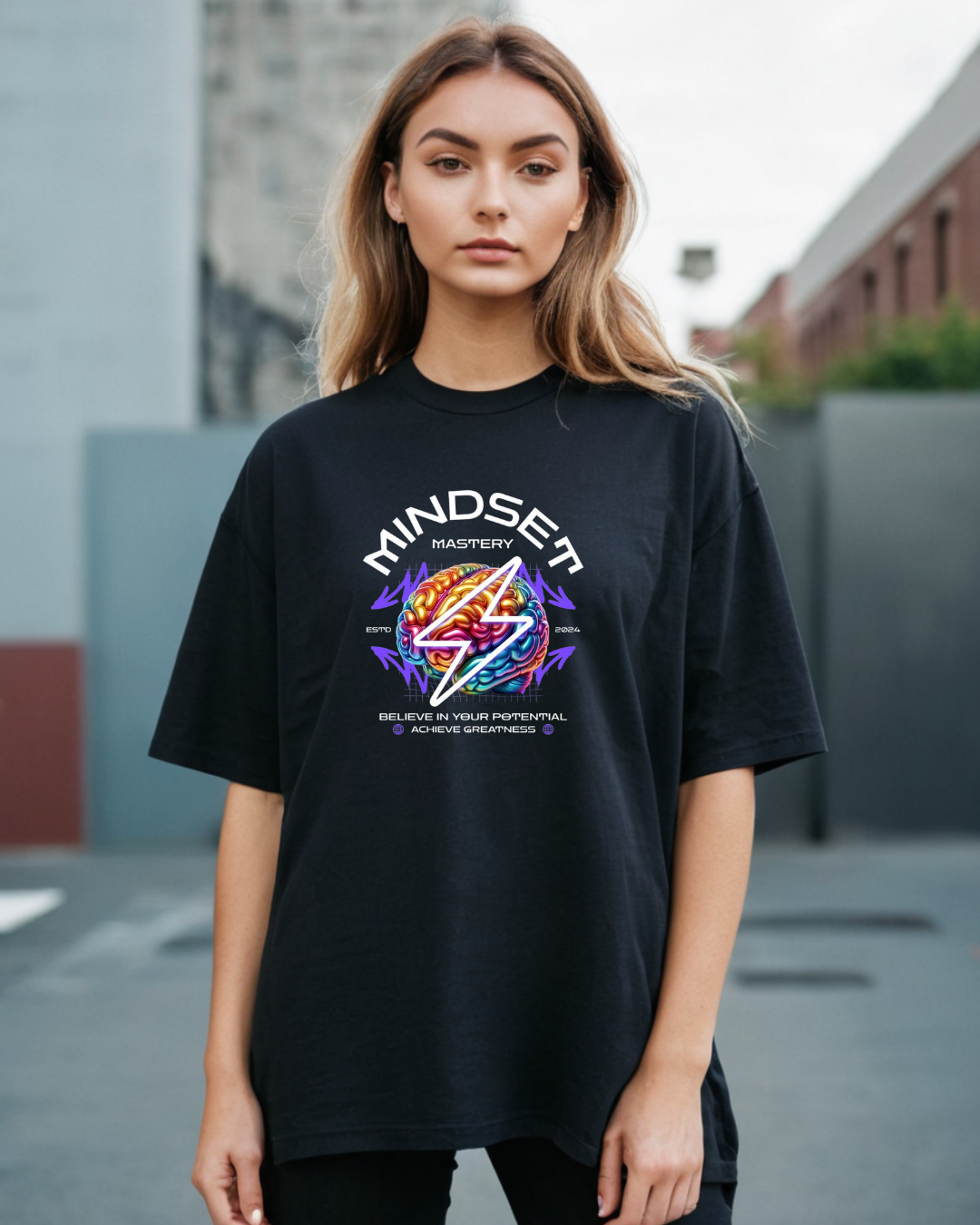 Mindset Graphic Printed Lavender Oversized T-shirt